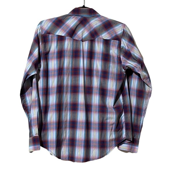 Cowboy Legend women's size XL pearl snap blue/pink plaid long sleeve shirt - Picture 3 of 6